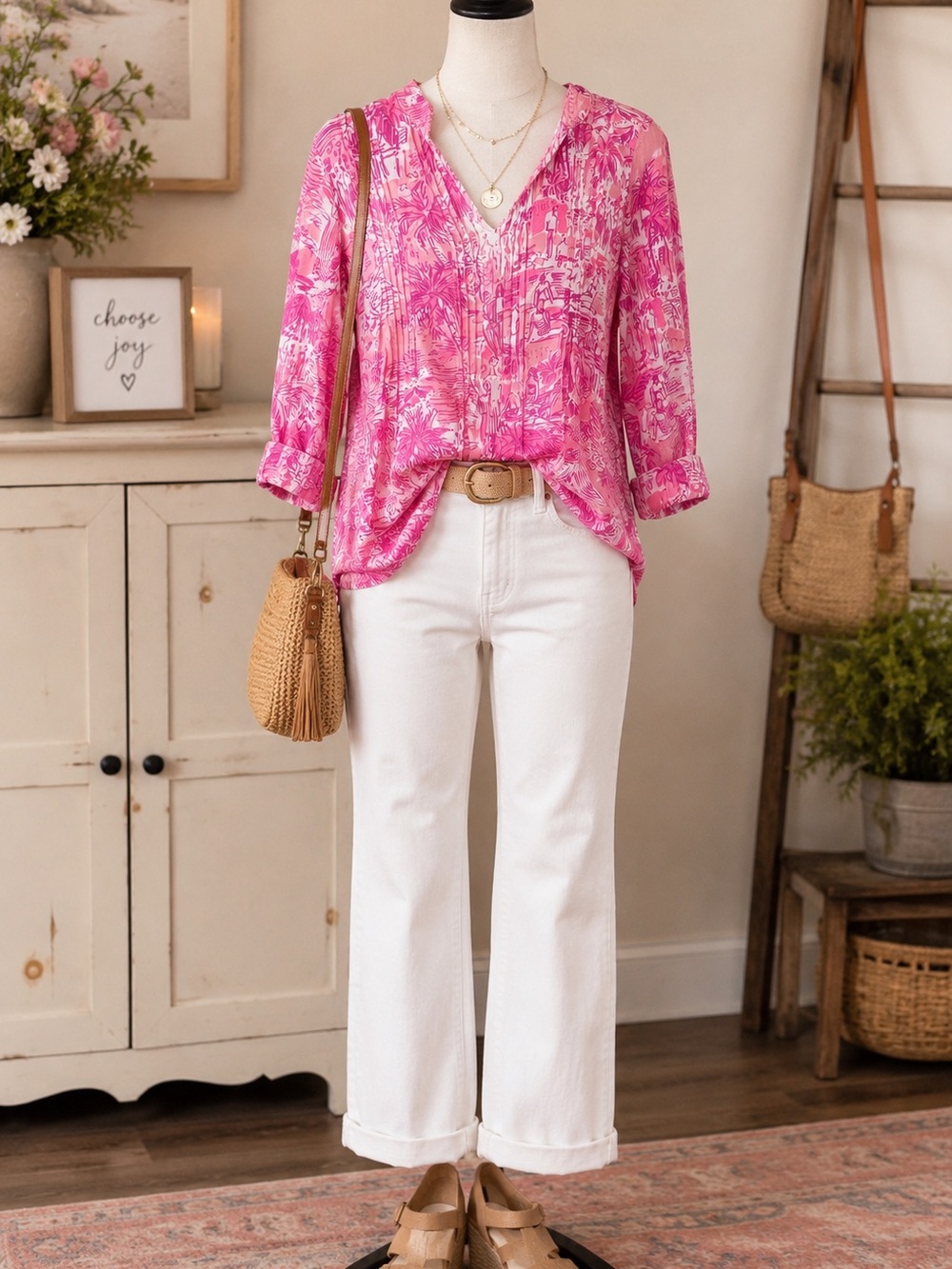 Lilly Pulitzer Pink Printed V-Neck Tunic Top